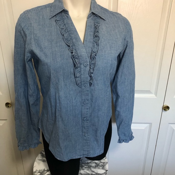 Talbots Tops - Talbots ruffle chambray button front blouse sz.14